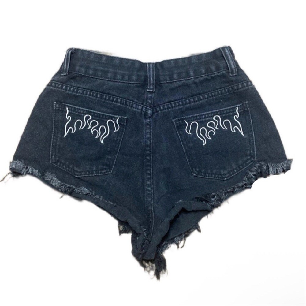 SHEIN Cut-Off Shorts Womens XS Black High Waist Frayed Hem Embroidered